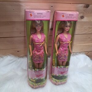 Vintage 1999 Barbie Pretty Flower Dolls in Pink Floral Dress
